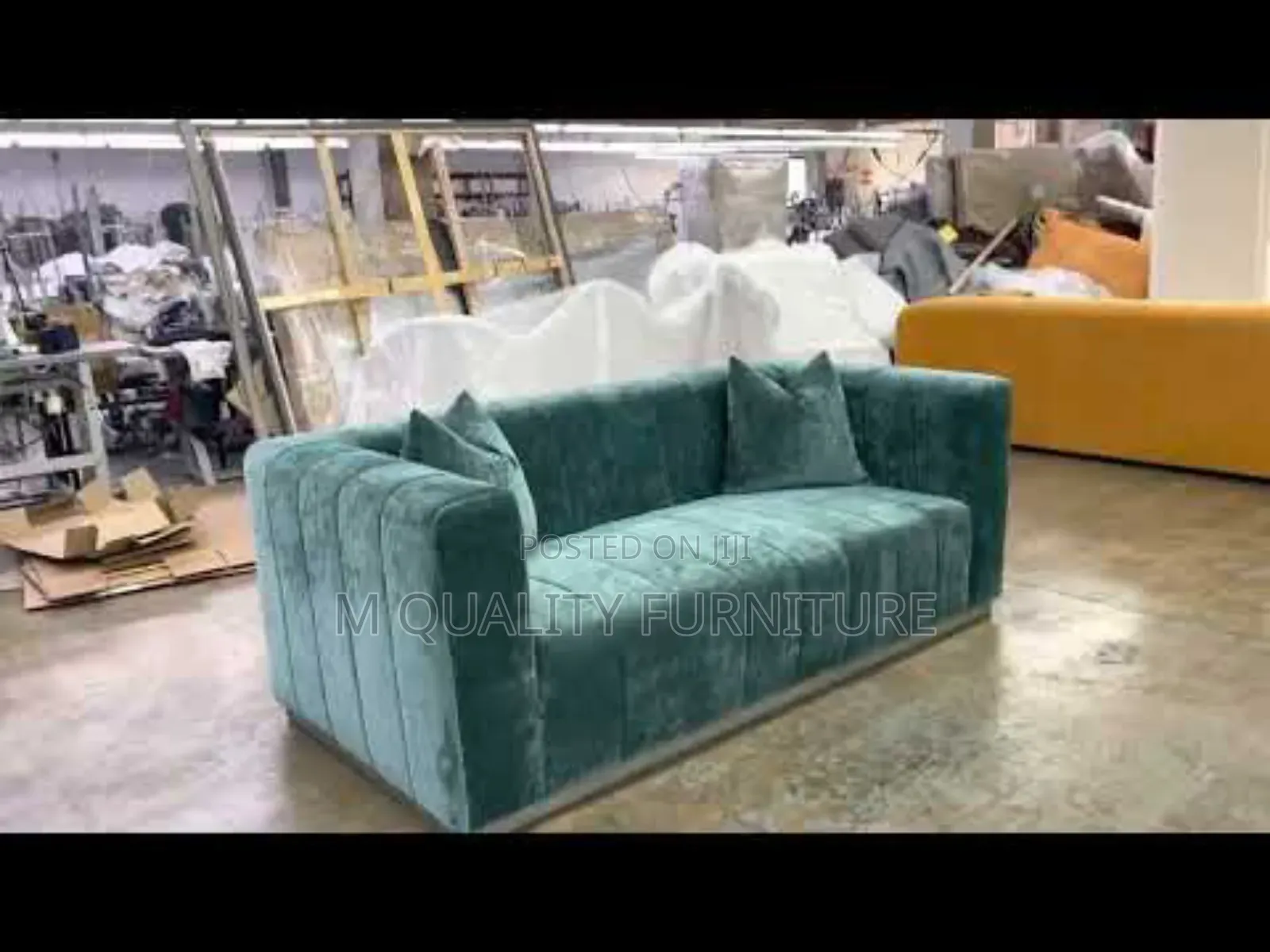 Green Wooden and Fabric Padded Sofas