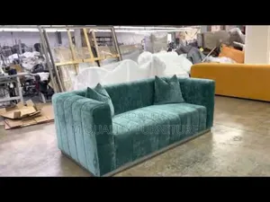 Green Wooden and Fabric Padded Sofas
