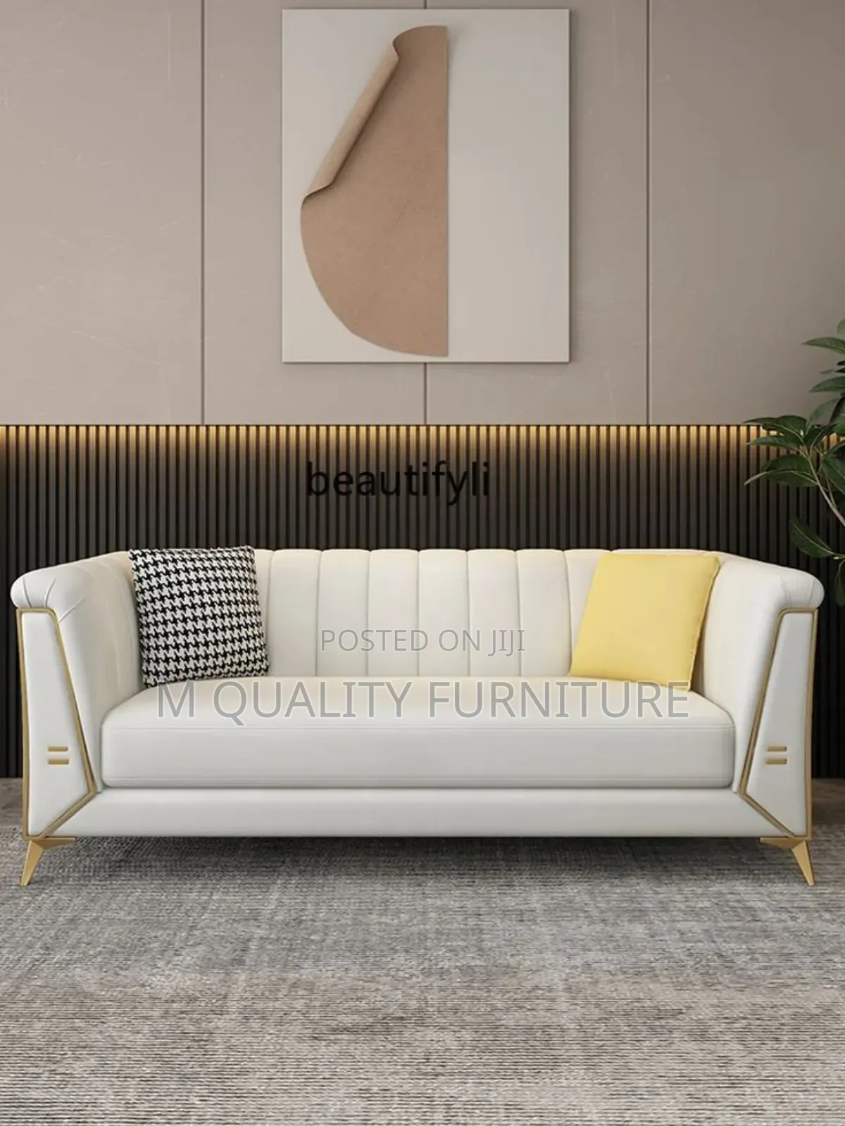 White Back Permanent 3 Seater Sofa
