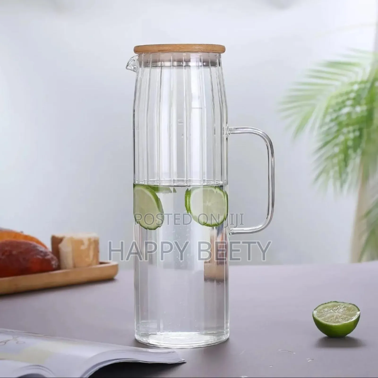 Clear Stripes/Ribbed High Borosilicate Glass Juice/Water Jug