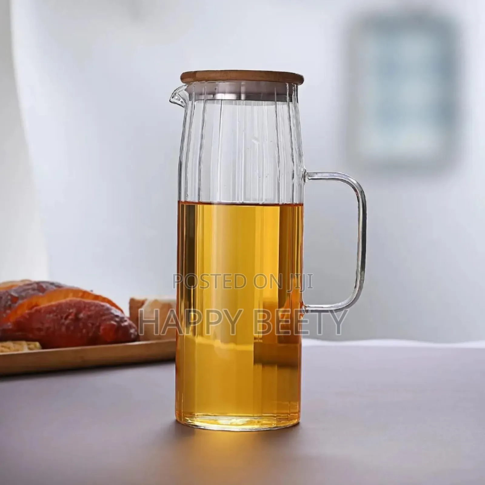 Clear Stripes/Ribbed High Borosilicate Glass Juice/Water Jug