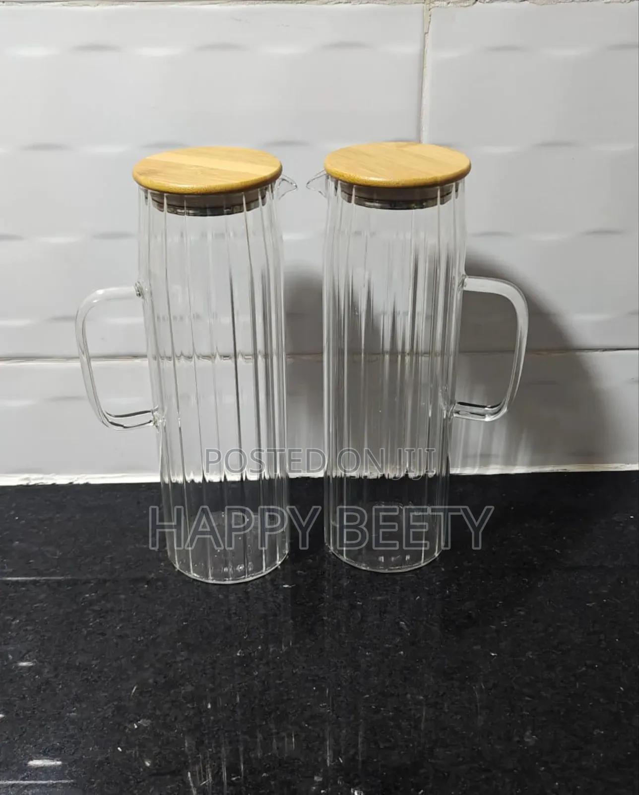 Clear Stripes/Ribbed High Borosilicate Glass Juice/Water Jug