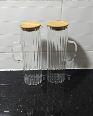 Clear Stripes/Ribbed High Borosilicate Glass Juice/Water Jug