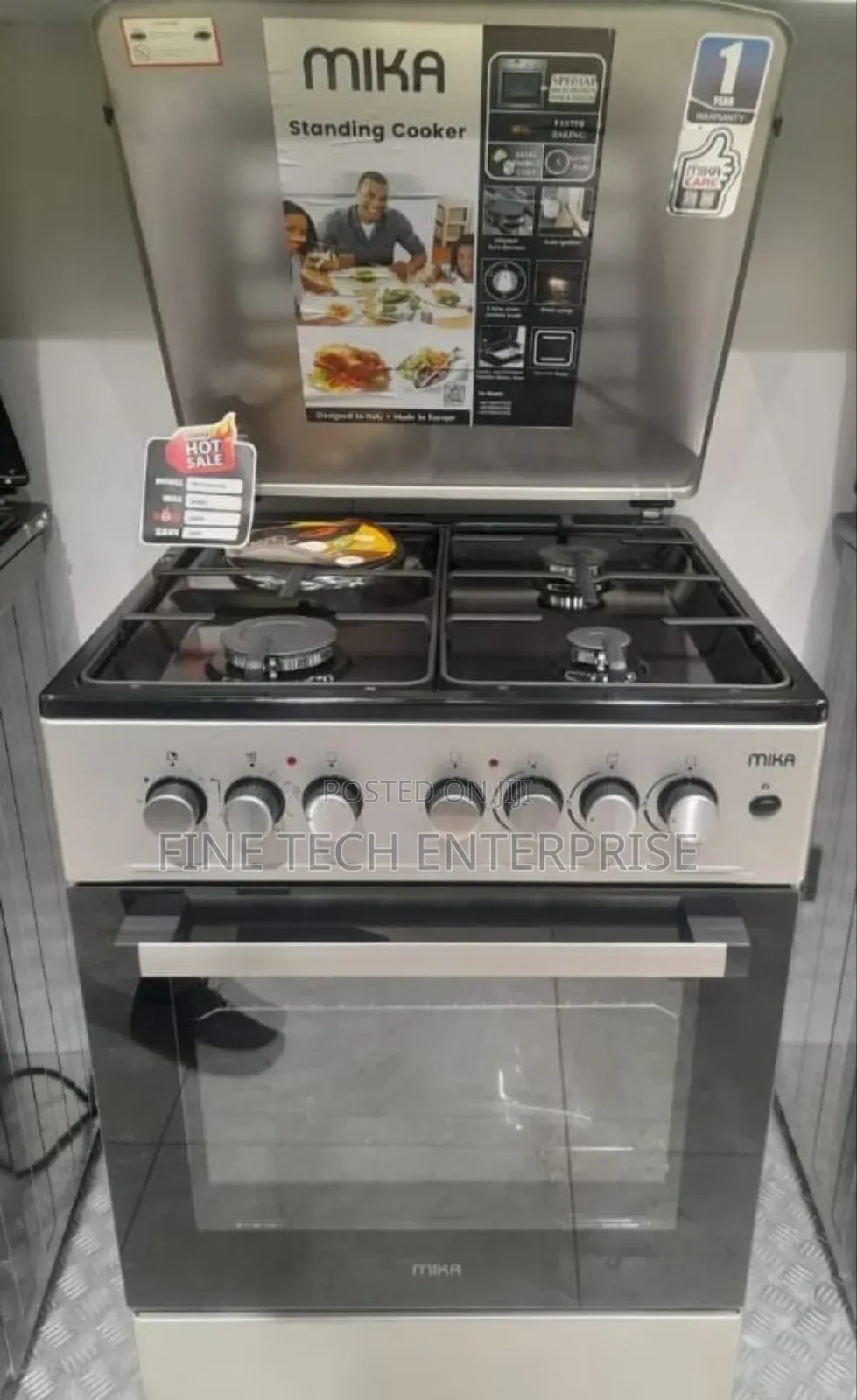 Mika 50*60 Standing Cooker, 3 Gas Pool Jet Burners With 1 Hot Plate