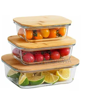 3pcs Glass Bowl Storage Containers With Bamboo Lid