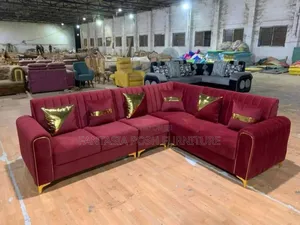 Luxury Burgundy Velvet L-Shaped Sofa