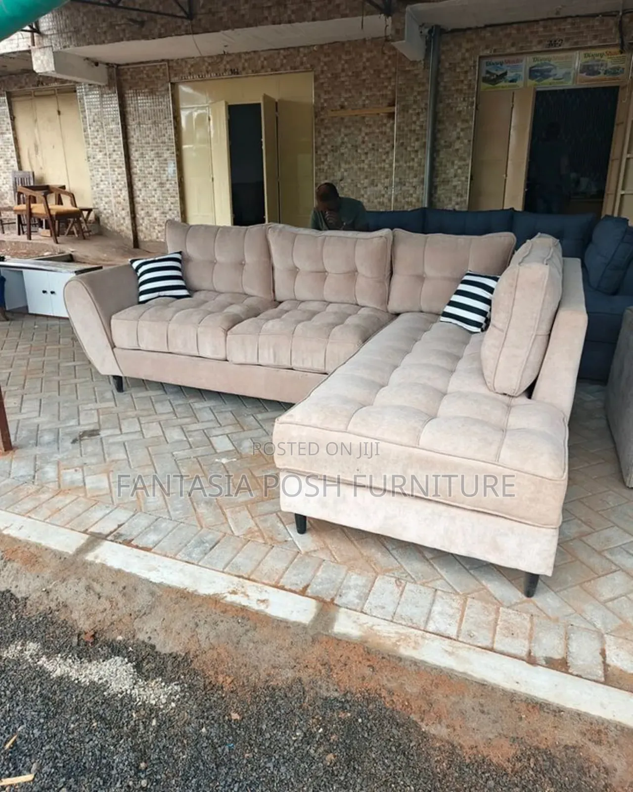 Beige L-Shaped Sectional Sofa With Chaise