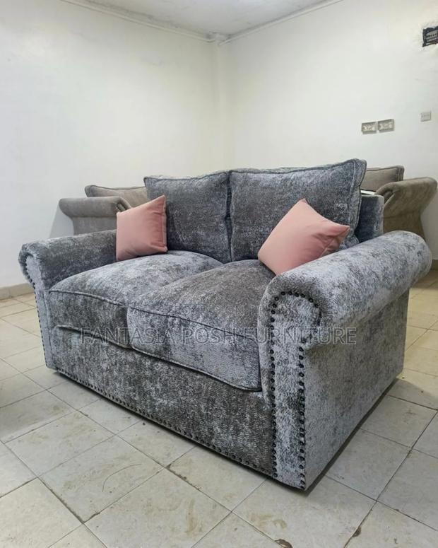 2-Seater Grey Crushed Fabric Sofa - main view
