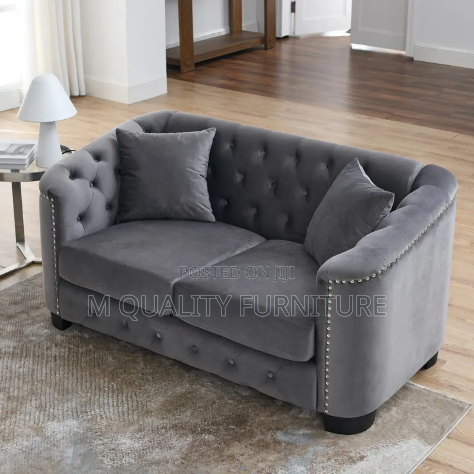 2 Seater Gray Chesterfield Sofas