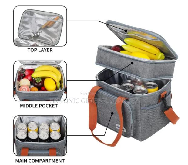 2 Compartment Large Capacity Insulation Lunch Box Bag - thumbnail 2