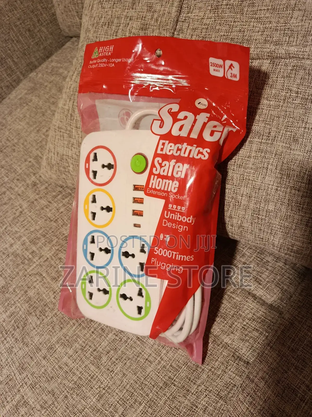 Safer Home Extension Cable 6 Way 3 Usb Port and Type-C Port Extension