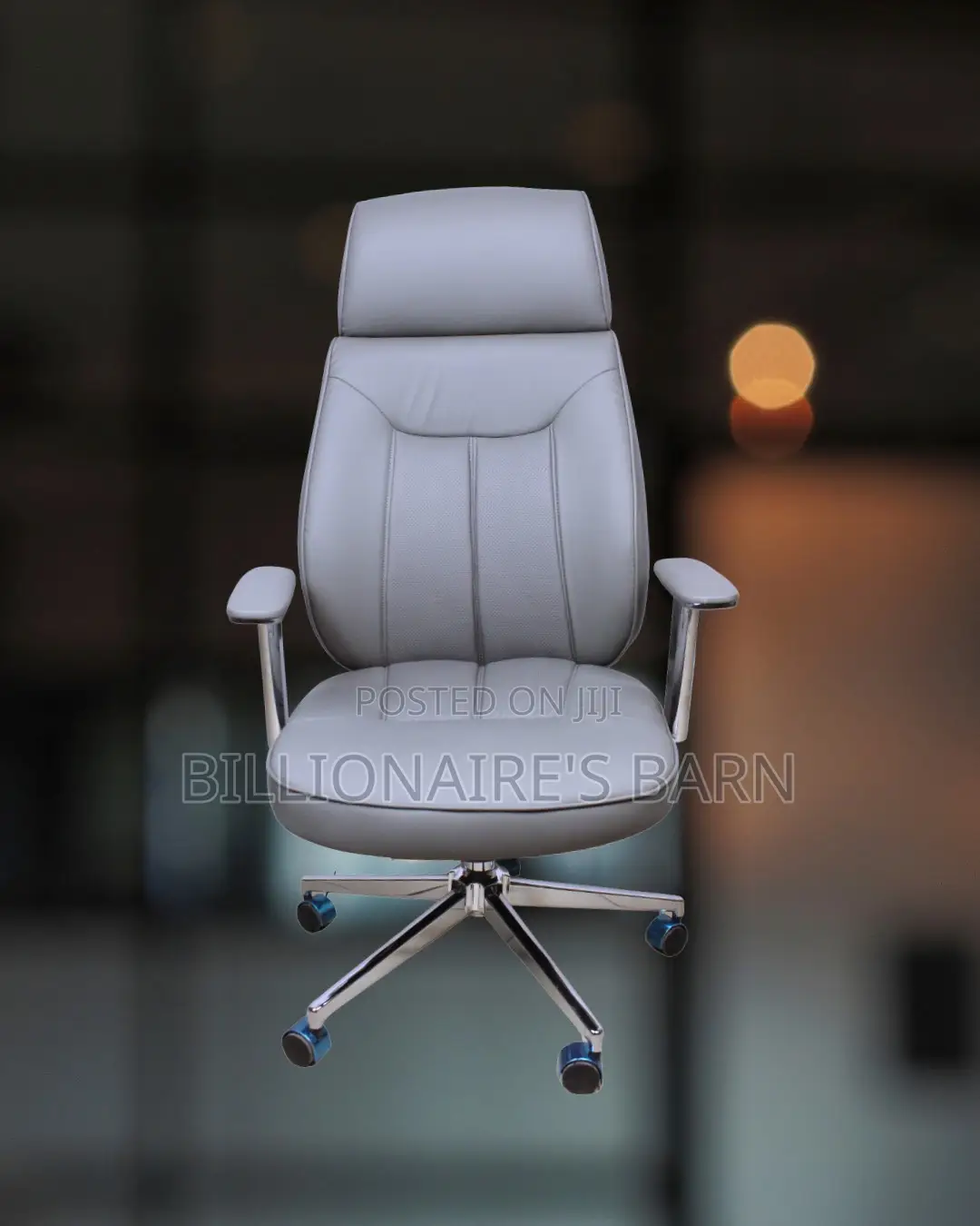 Quiet-Roll Grey Executive Leather Office Chair | Swivel Base