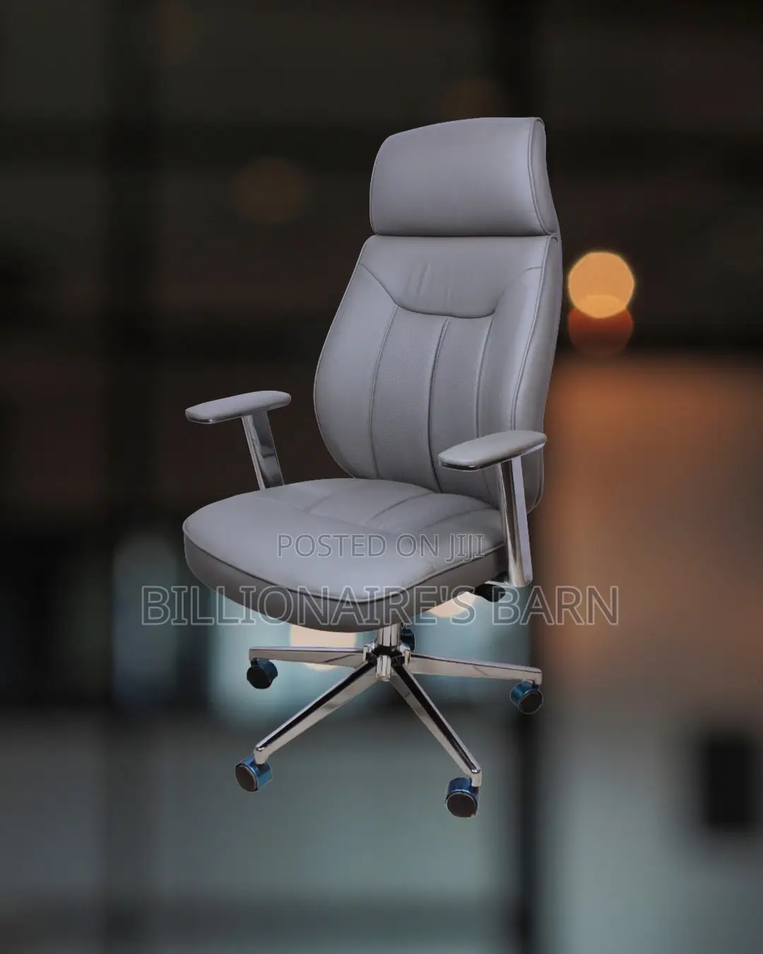 Quiet-Roll Grey Executive Leather Office Chair | Swivel Base