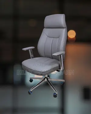 Quiet-Roll Grey Executive Leather Office Chair | Swivel Base