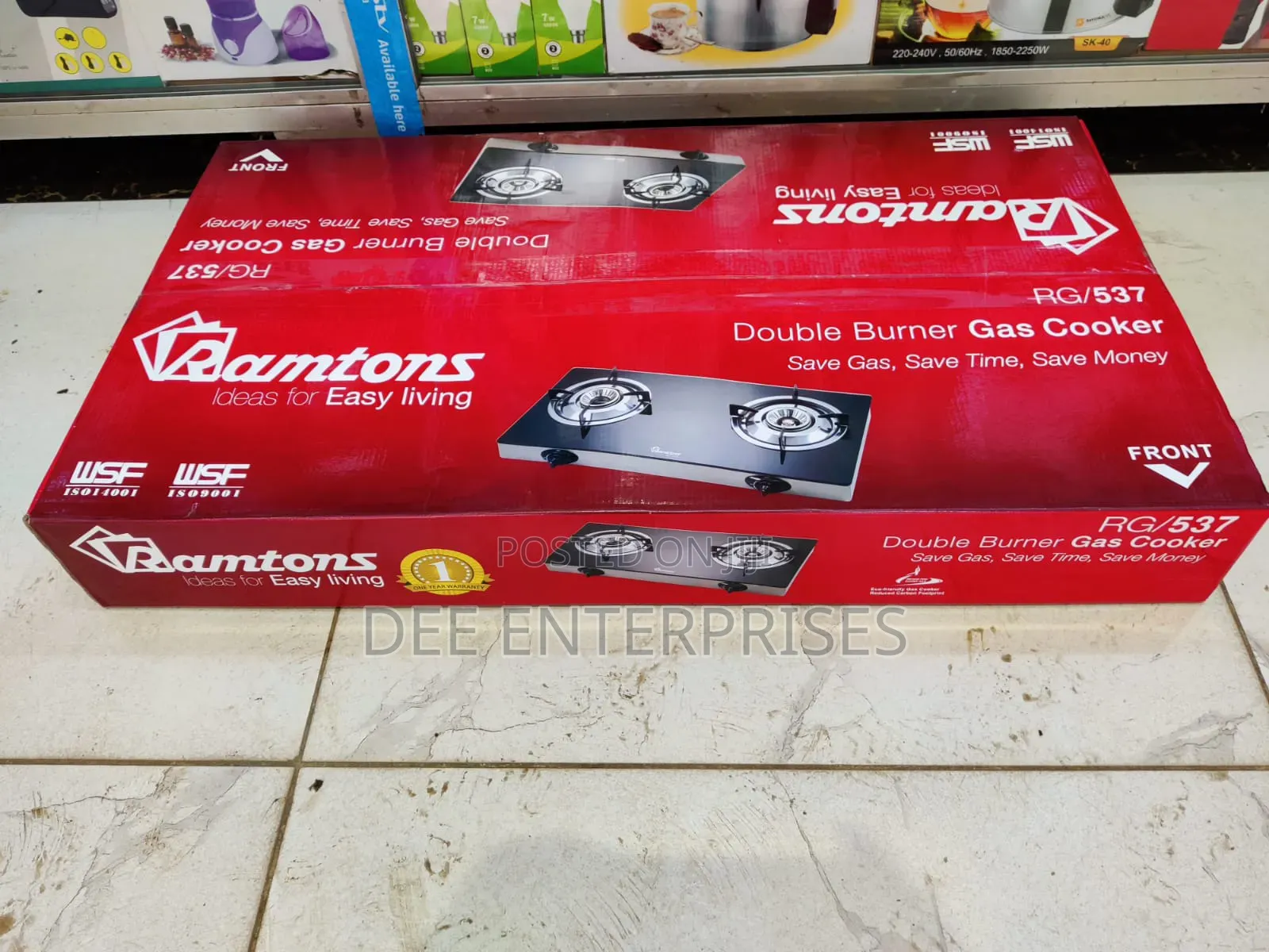 Ramtons 2burner Gas Cooker Ceramic Top Rg537