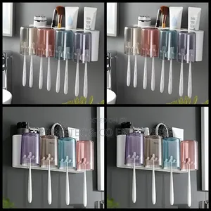 Cute Toothbrush Holder Set With 4 Clear Glasses.