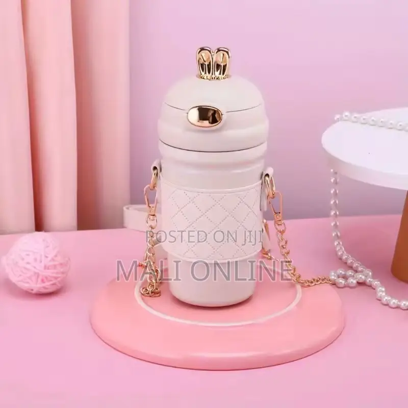 Super Cute Bunny Ear Water Bottle With Straw & Strap 1-litre Bottle