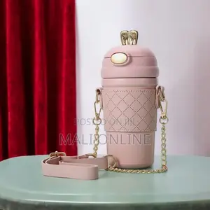 Super Cute Bunny Ear Water Bottle With Straw & Strap 1-litre Bottle