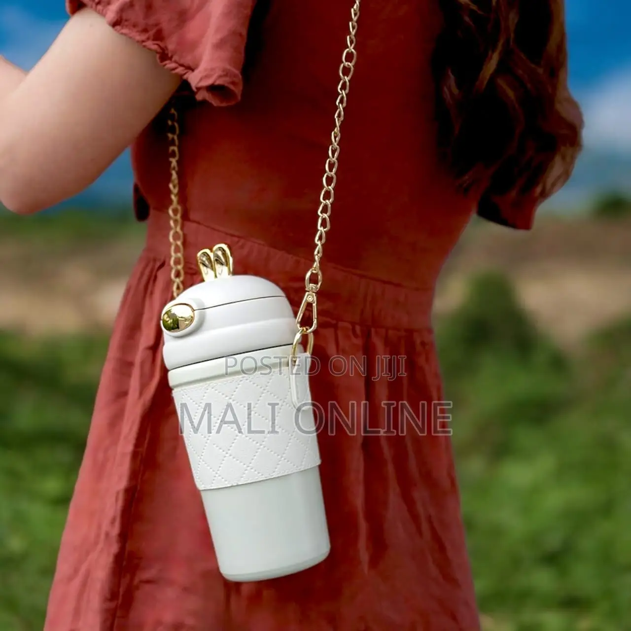Super Cute Bunny Ear Water Bottle With Straw & Strap 1-litre Bottle