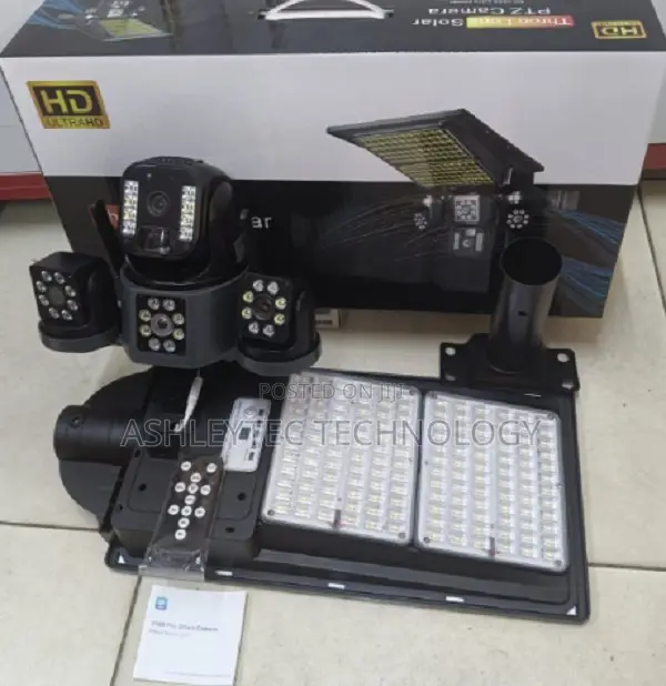 Solar Floodlight 180w With 4g Simcard PTZ Camera Triple Lens