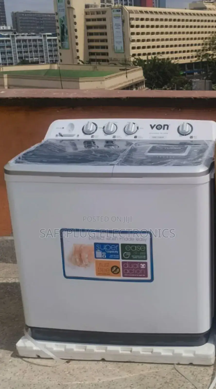 Von 13kgs Twin Tub Washing Machine - White Durable Plastic Body