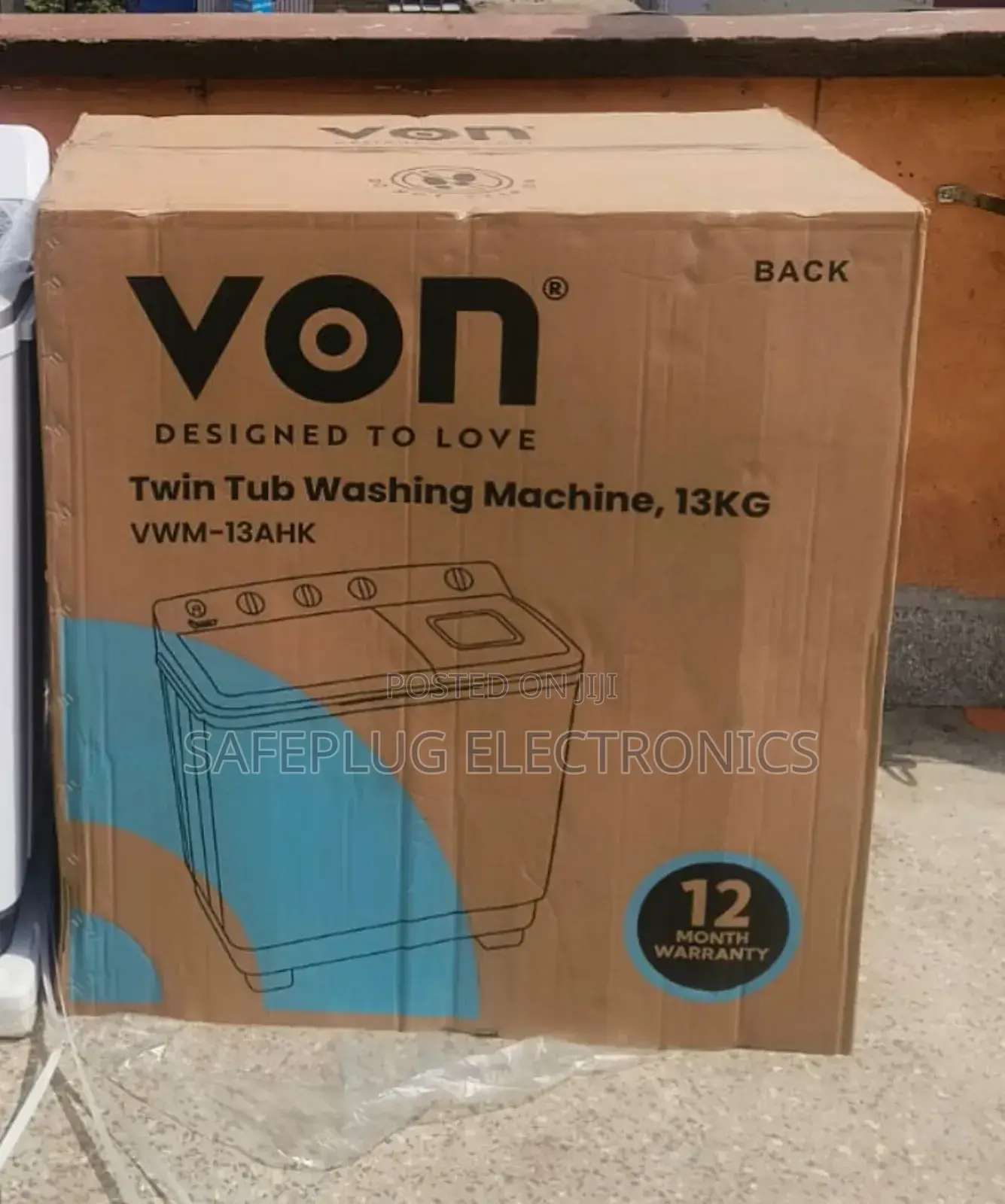 Von 13kgs Twin Tub Washing Machine - White Durable Plastic Body