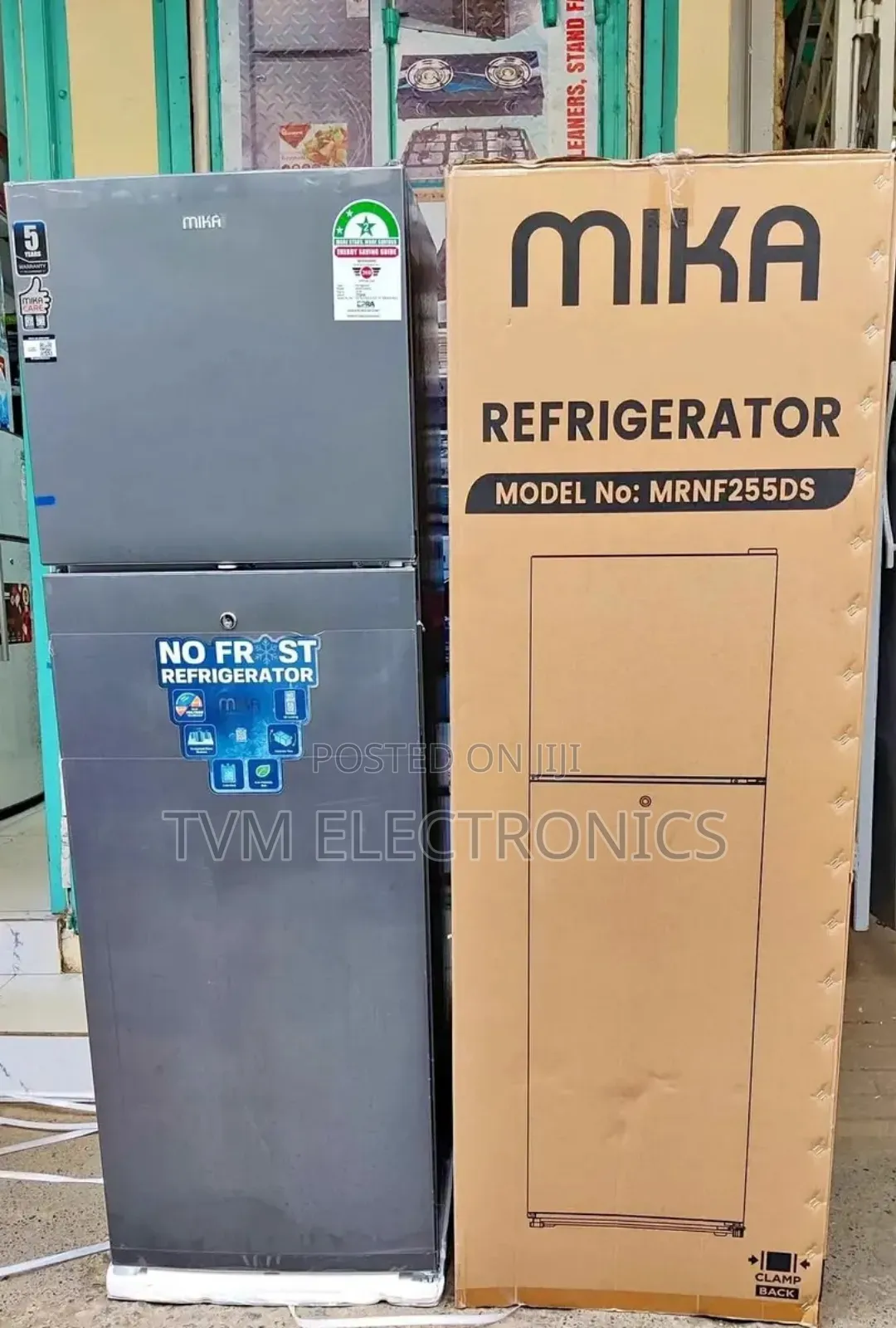 Mika Fridge, 2 Door Top Mount Freezer No Frost, 255l, Dark Silver