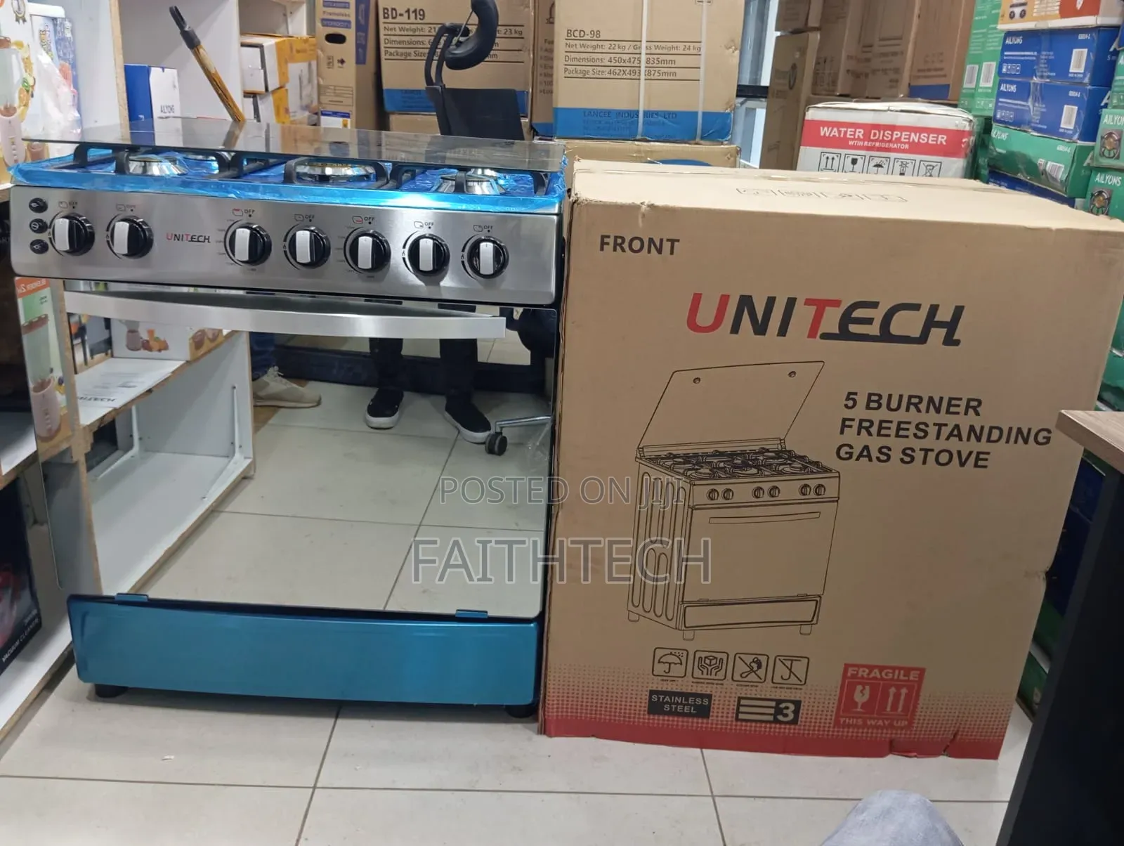 60*80 Unitech 5 Burner Freestanding Full Gas Cooker