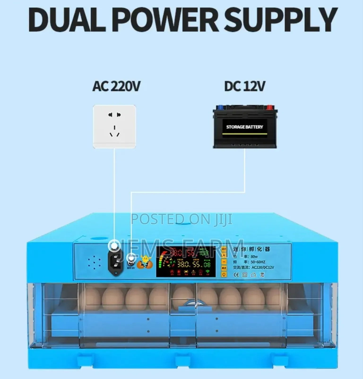 Fully Automatic 320 Eggs Ac/Dc Incubator
