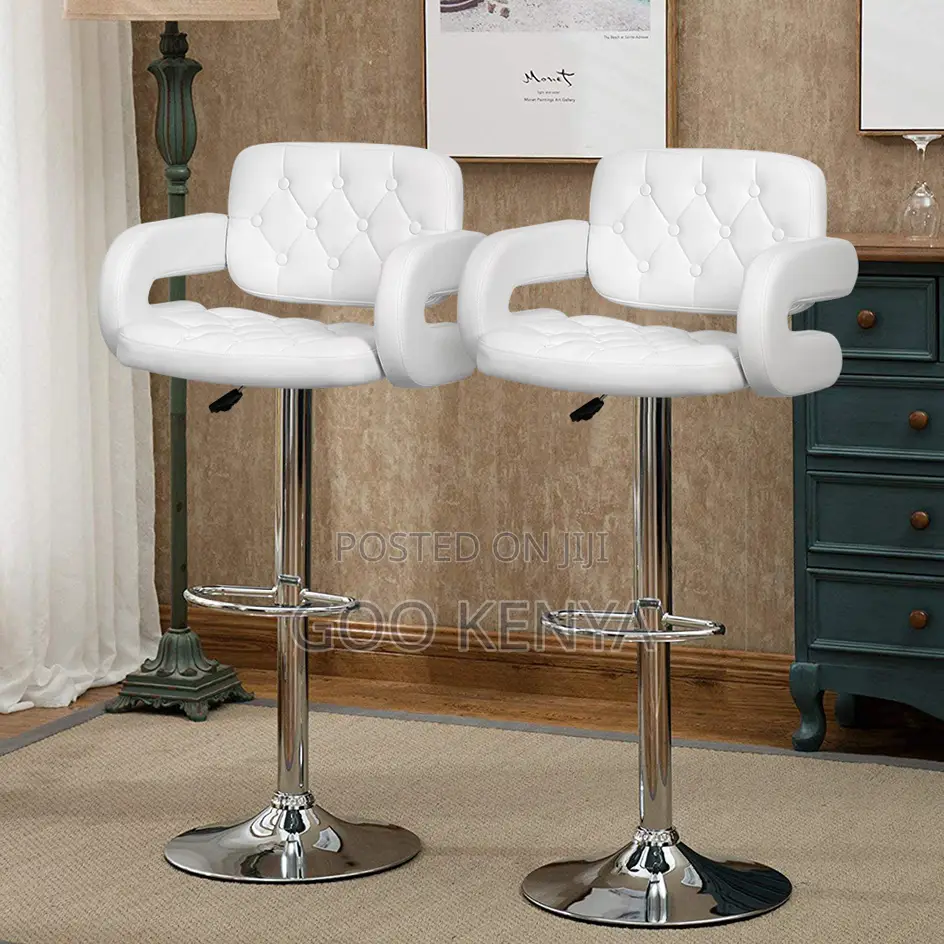 Kitchen Stool; Height Adjustable Stool With Swivel Leather Seat