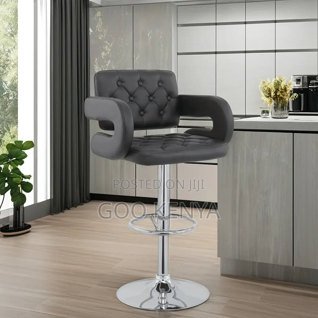 Kitchen Stool; Height Adjustable Stool With Swivel Leather Seat