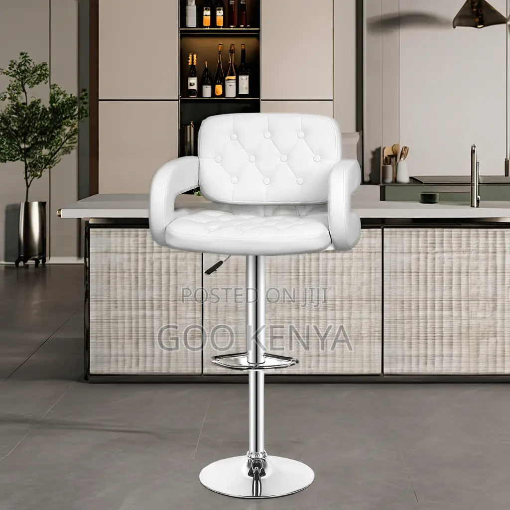 Kitchen Stool; Height Adjustable Stool With Swivel Leather Seat