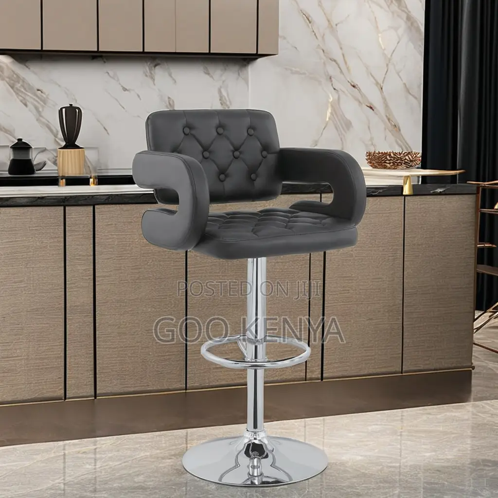 Kitchen Stool; Height Adjustable Stool With Swivel Leather Seat