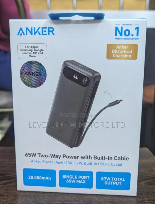 Anker 65w Two-Way Power (20,000mah, 87w, Built-in Cable) - Black - main view
