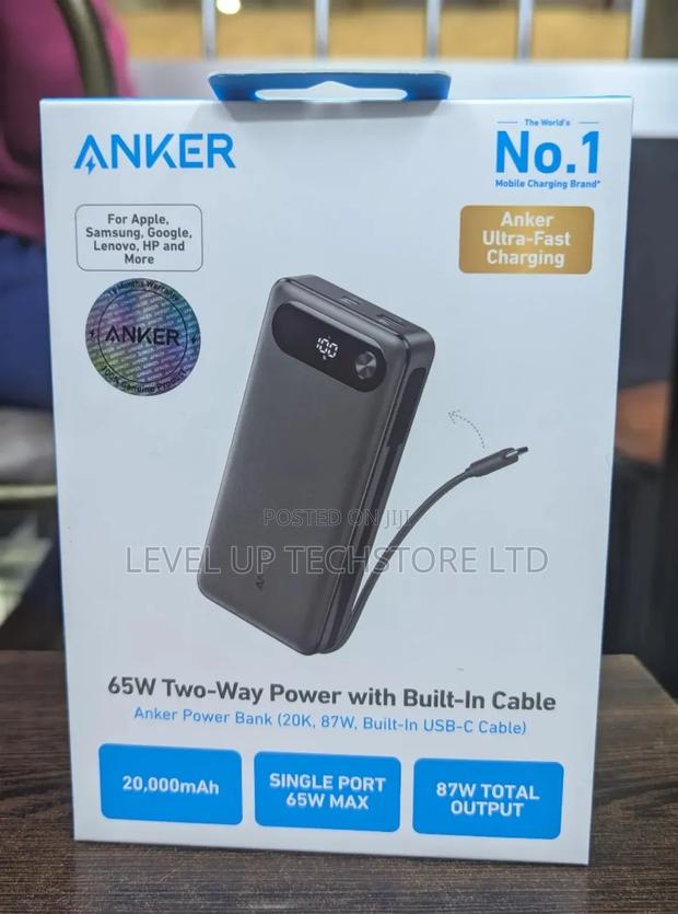 Anker 65w Two-Way Power (20,000mah, 87w, Built-in Cable) - Black - thumbnail 2