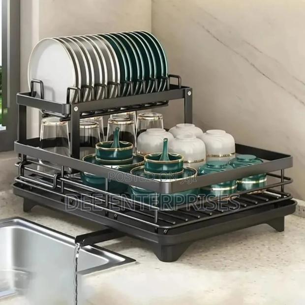 2 Tier Dish Rack With Cutlery Holder Chop Board Holder