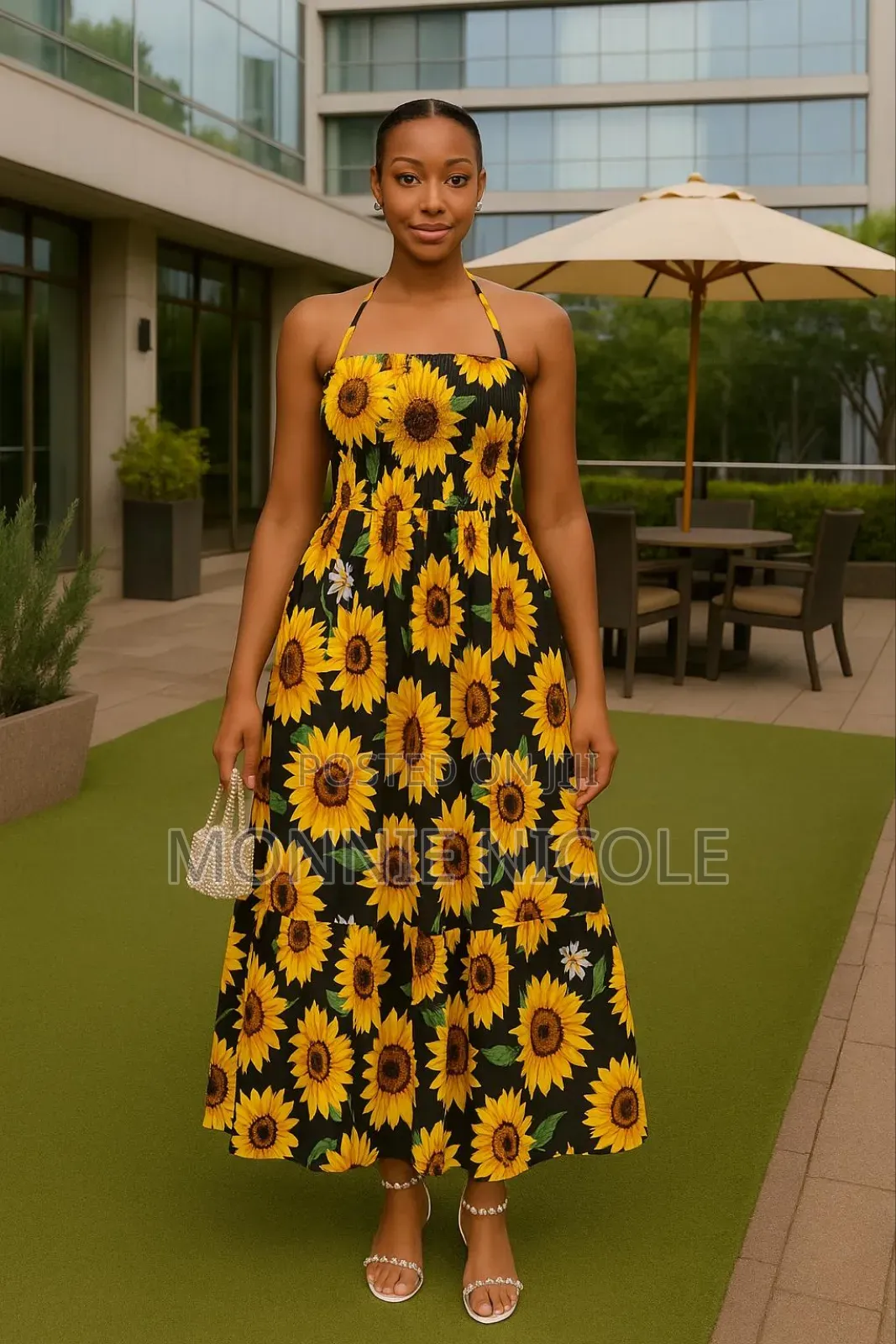 Sunflower Print Sundress/Summer Long Dress