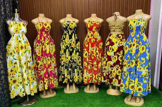 Sunflower Print Sundress/Summer Long Dress - main view