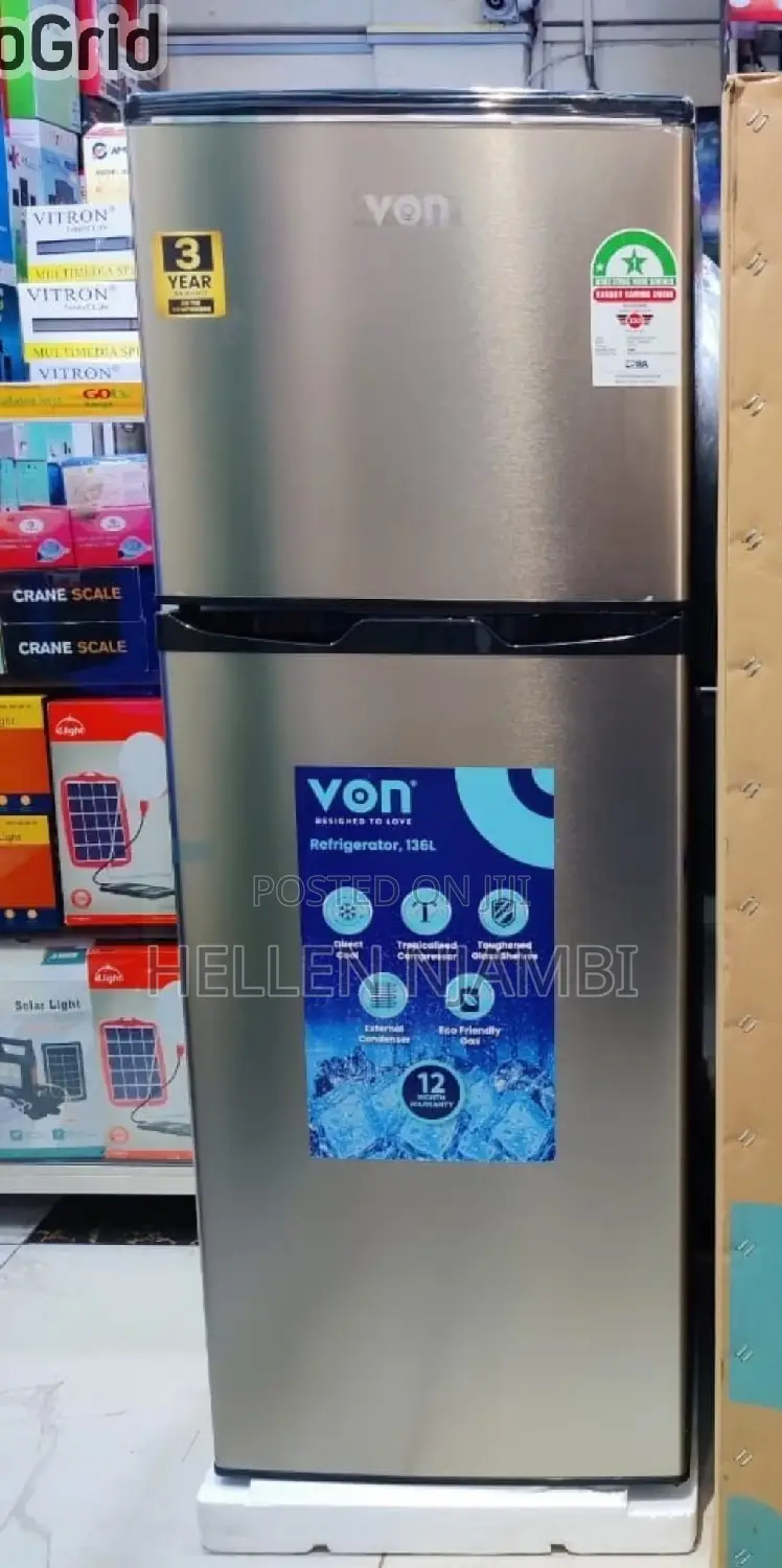 Von 138l Large Capacity Double Door Refrigerator