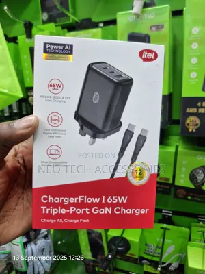 Itel Charger Flow 65w Gan Charger Triple Port Kit With 3a Type-C Cable