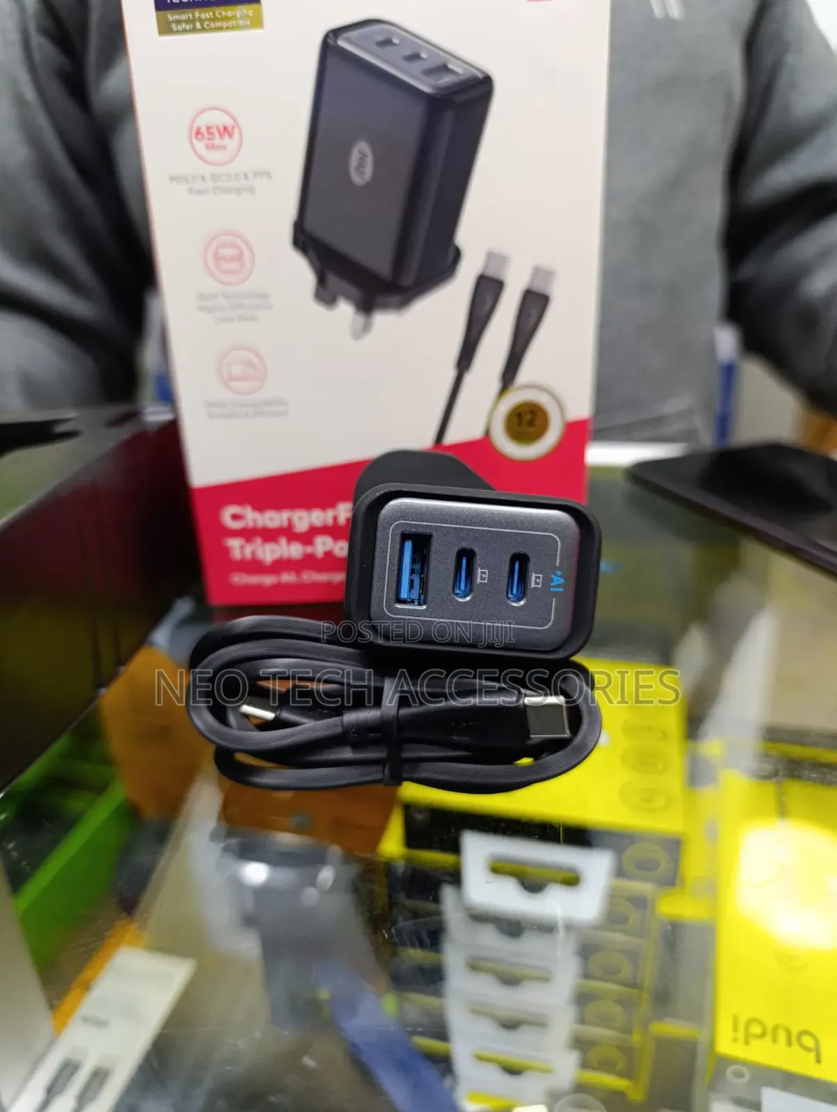 Itel Charger Flow 65w Gan Charger Triple Port Kit With 3a Type-C Cable