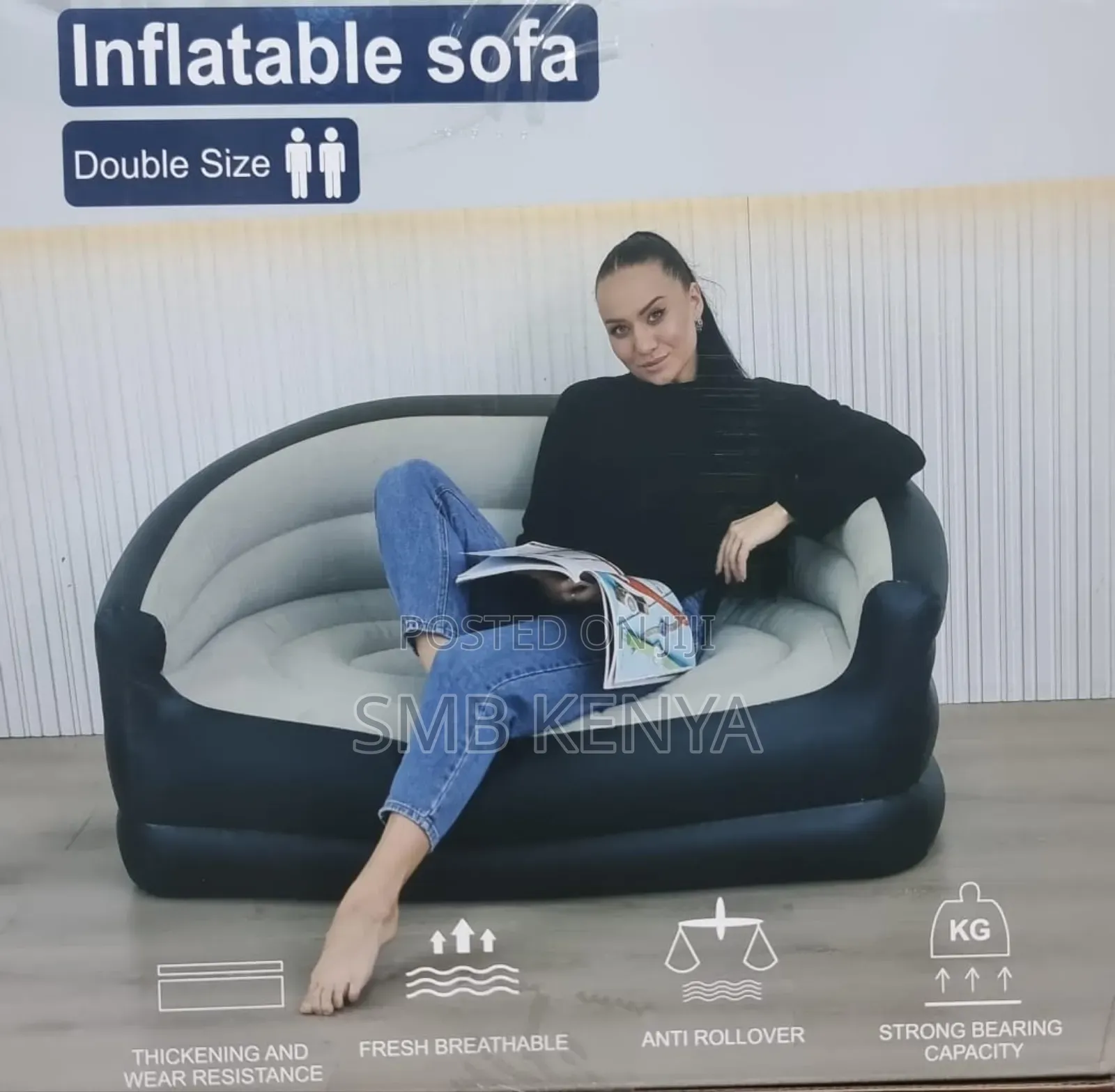 Inflatable 2 Seatercouch Blow Up Airsofa With Comfort Flocked Surface