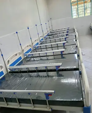 Single Crank Hospital Bed With Mattress, Mackintosh, And A Drip Stand