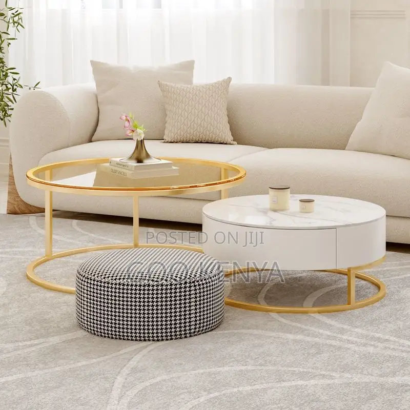 Coffee Table Set; Modern Glass Top Coffee Table Set and Storage Drawer