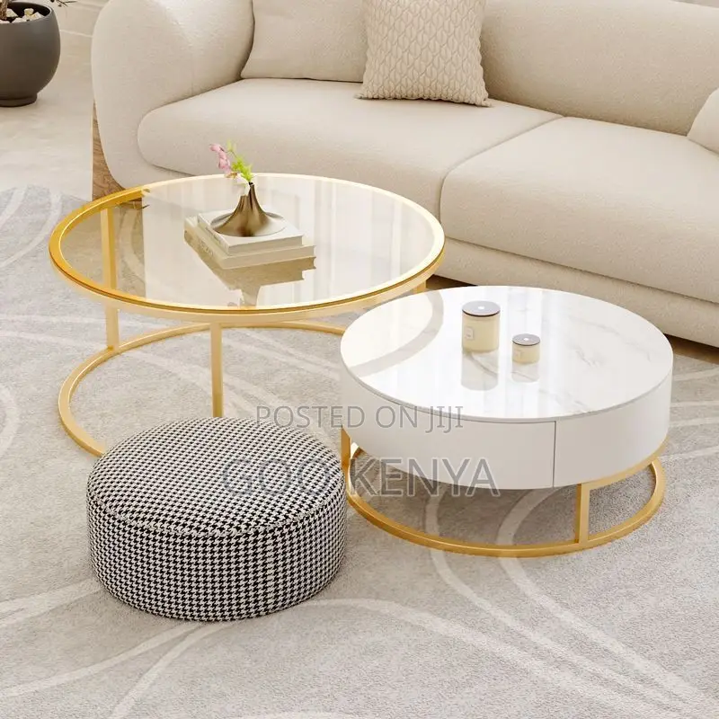Coffee Table Set; Modern Glass Top Coffee Table Set and Storage Drawer