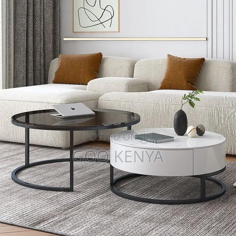 Coffee Table Set; Modern Glass Top Coffee Table Set and Storage Drawer