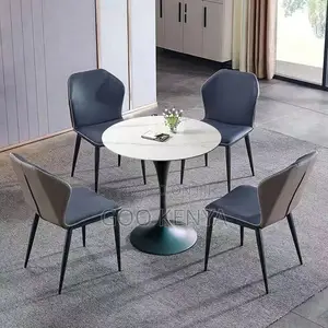 Dining Set; Round Marble White Table With 4 Chairs Dining Set