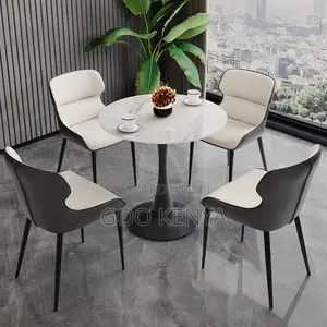 Dining Set; Round Marble White Table With 4 Chairs Dining Set