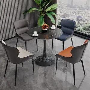 Dining Set; Round Marble White Table With 4 Chairs Dining Set