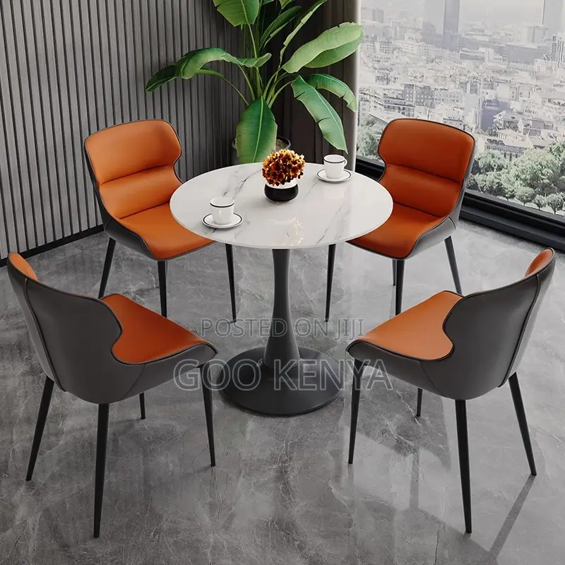 Dining Set; Round Marble White Table With 4 Chairs Dining Set